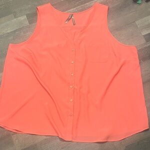 Coral Sleeveless Button-Up Blouse